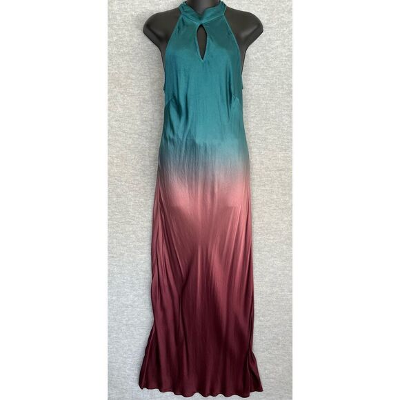 Young Fabulous & Broke Halter Dress Womens Medium Ombre Satin Midi Maxi Rayon - Picture 4 of 13